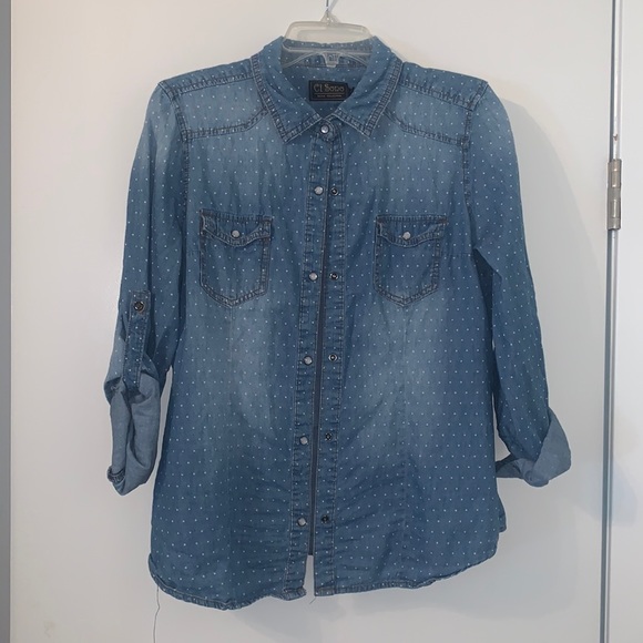 Ci Sono Tops - Polka dot Chambray Denim Top